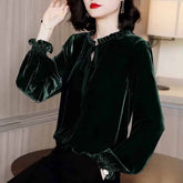 Vintage Long Sleeve Velvet Ruffled blouse